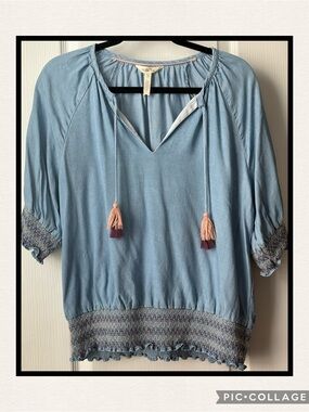 Matilda Jane Enchanted Garden Maysville Light Blue Tassel Peasant Blouse Size M